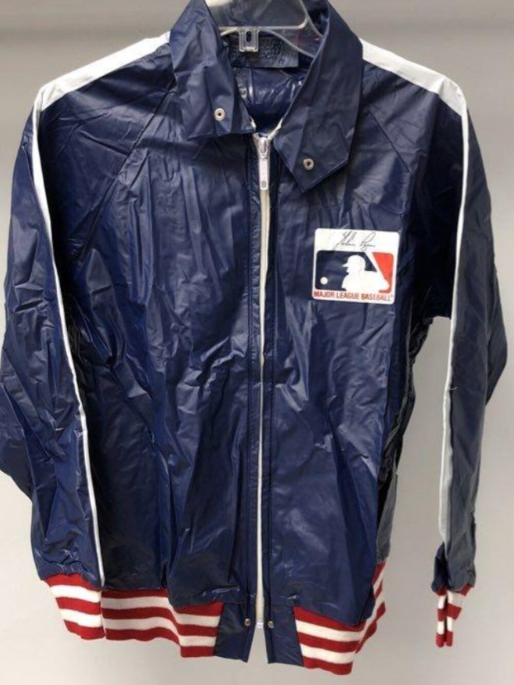 Vintage '83 Nolan Ryan MLB Signature Patch Rain Jacket Windbreaker Navy Blue - S